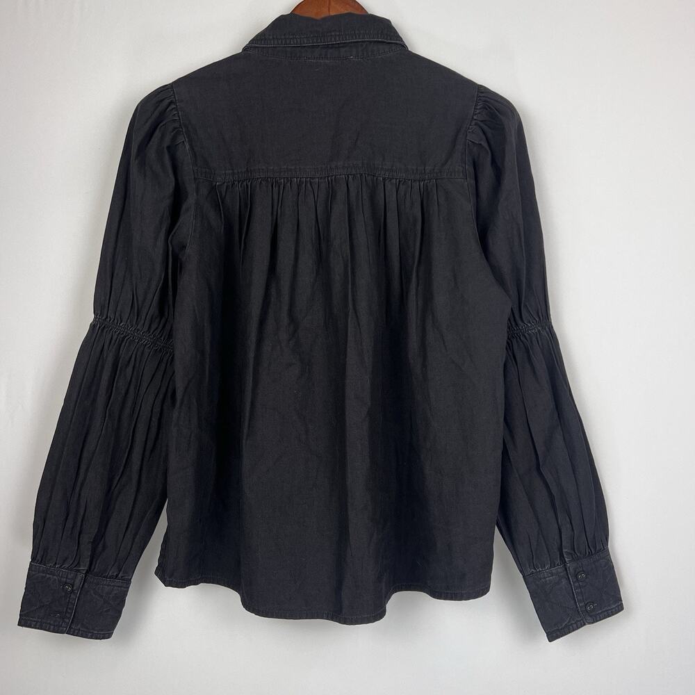 Cleobella Blakely Blouse M Black Puff Sleeve Button Down Boho Cotton Top - Picture 9 of 9